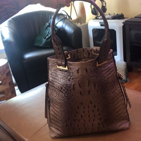 Brahmin Purse Tote Taupe Gray Excellent - Picture 3 of 10